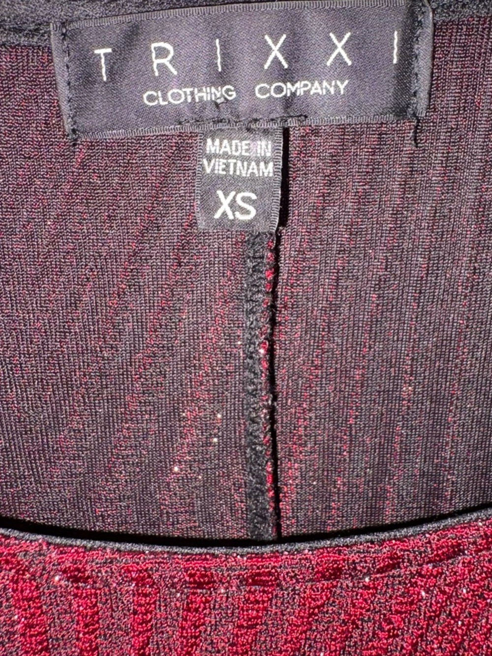 Trixxi Women's Burgundy/Holiday Red Sparkle Long Sleeve Glitter Bodycon Dress - Picture 2 of 4